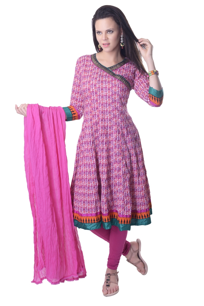 Shop Vastra Vinod Pink Cotton Anarkali Suit Online - Shopclues