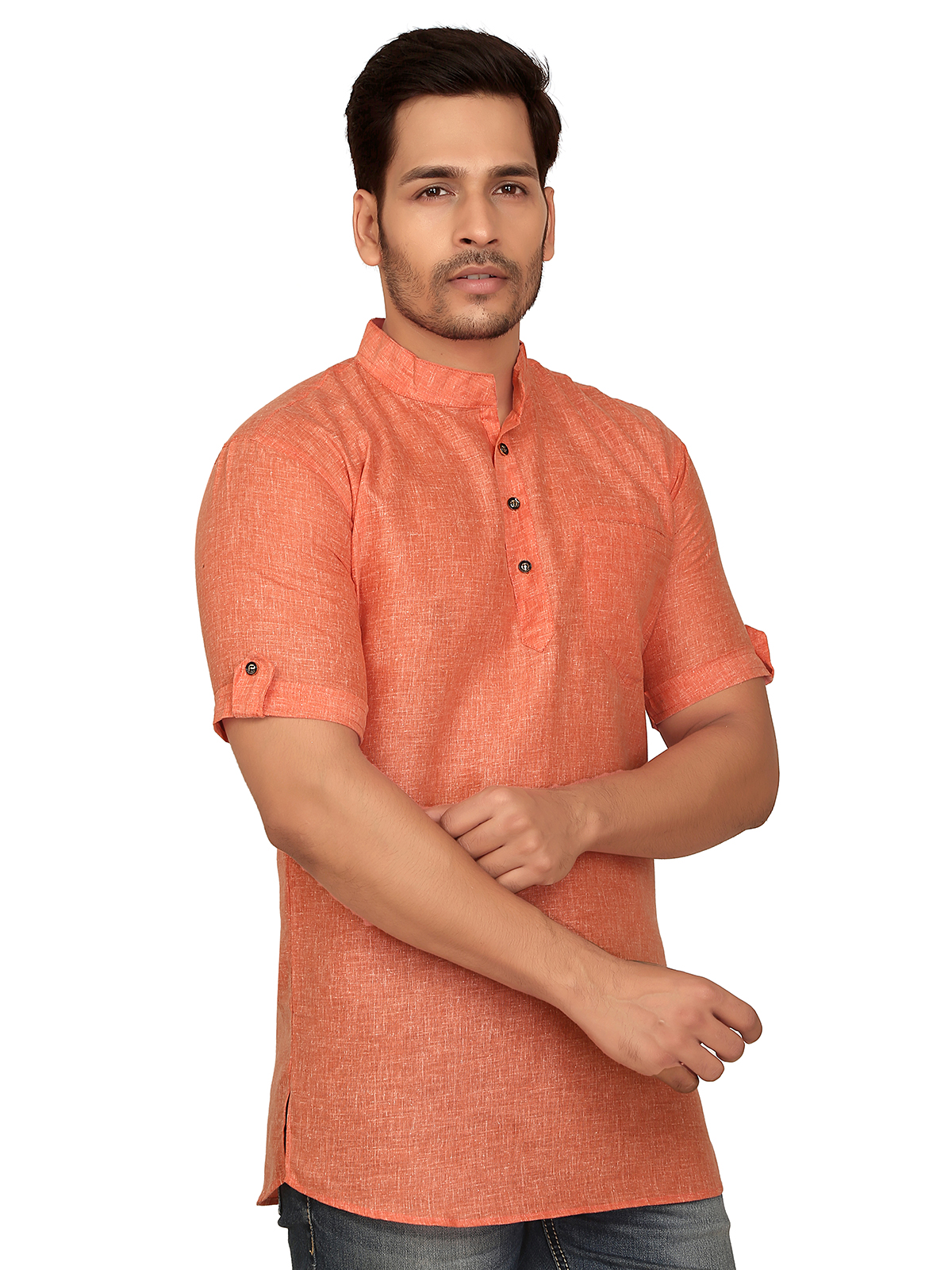 Buy Garun Orange Short Sleeve Short Kurta For Men Online ₹499 from