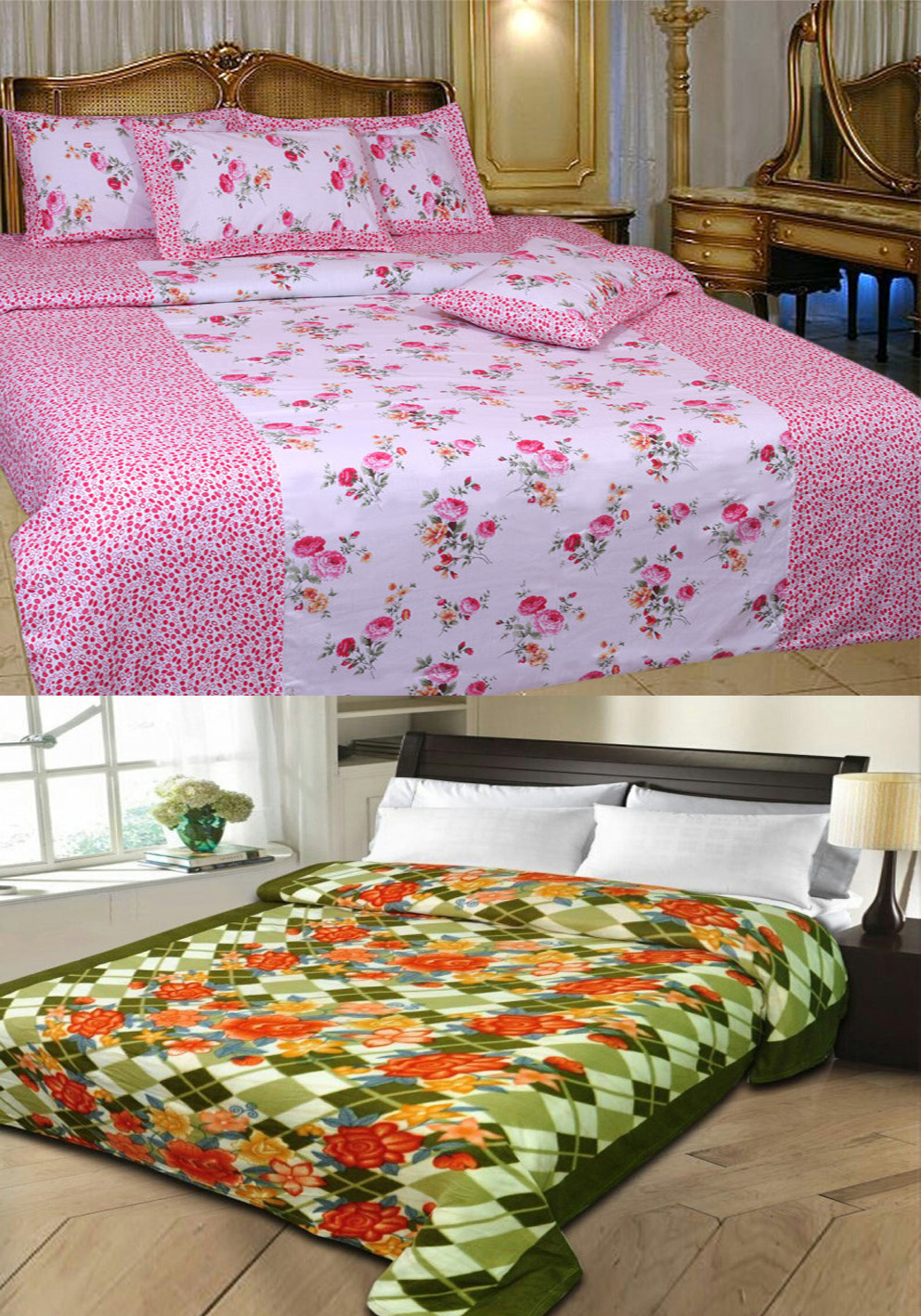 Buy Combo of Cotton Double Bedsheet with 2 Pillow Covers and Double AC