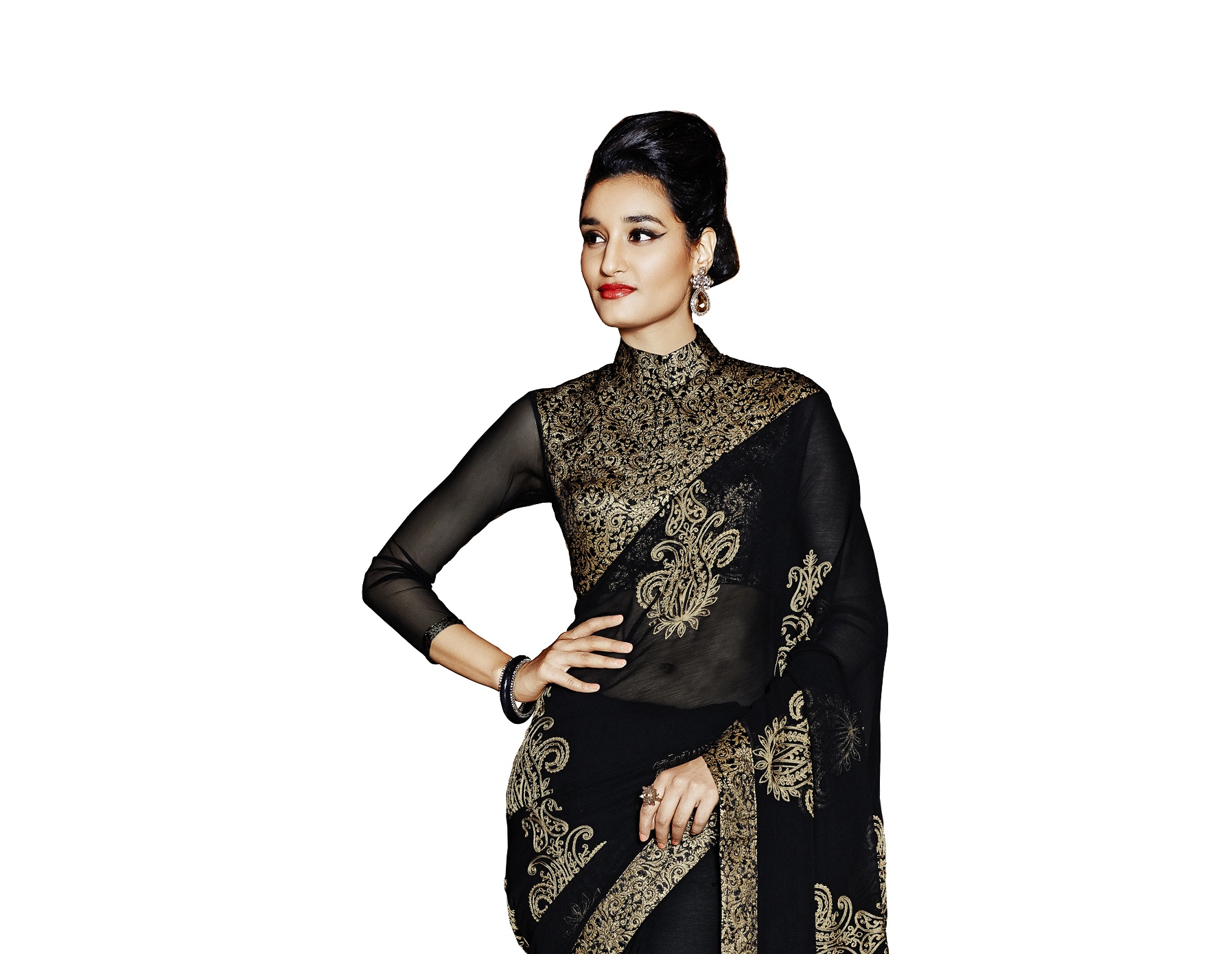 Shadow Black Embroidered Saree main image 0