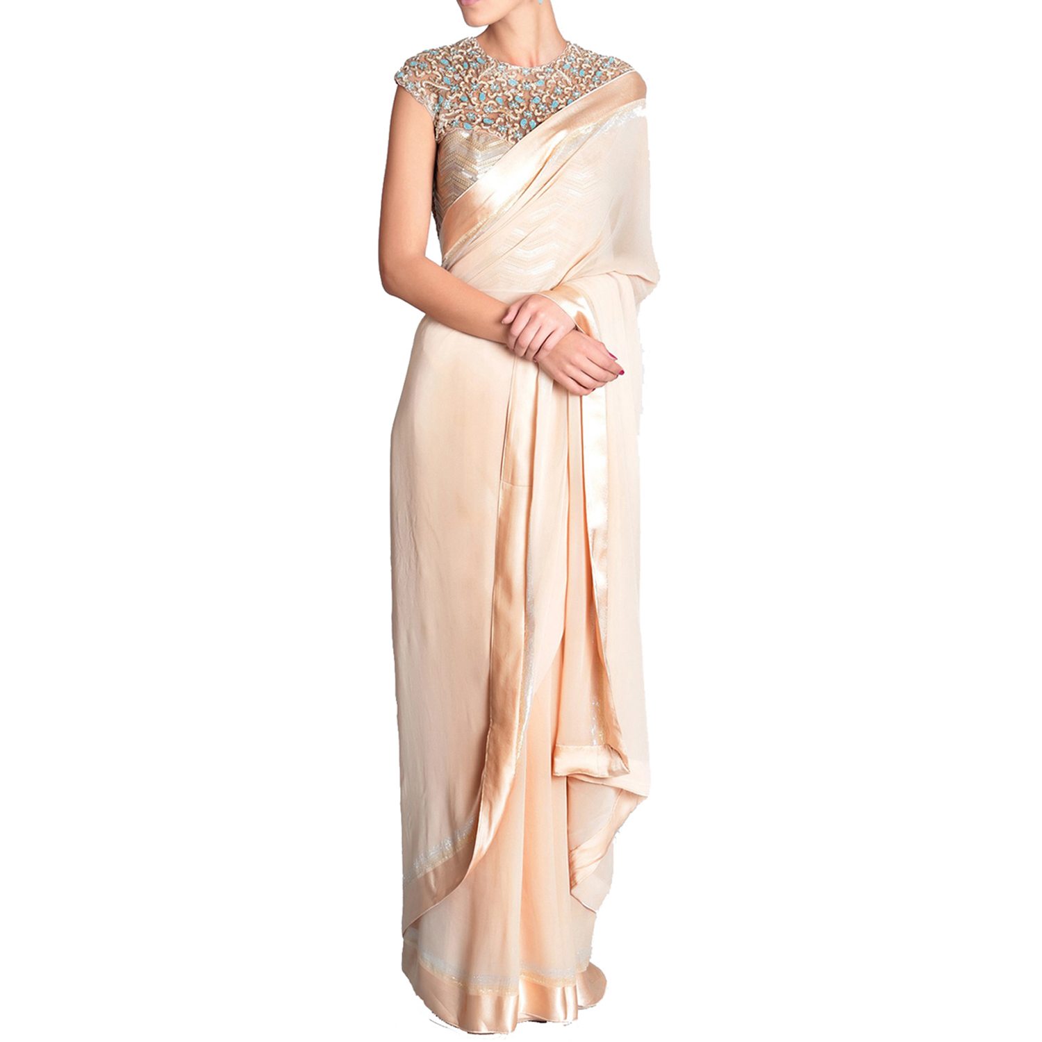 Buy House of Zii Women's Designer Satin Nude Saree Online @ ₹1677 from ...