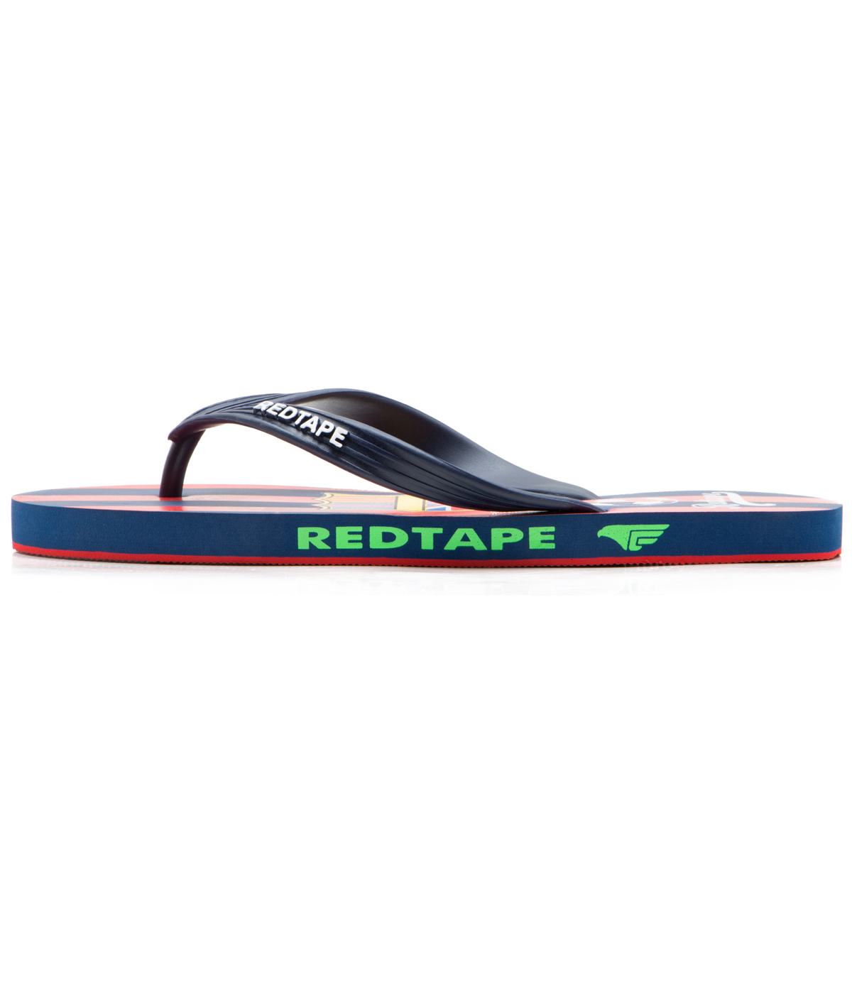 red tape flip flops white