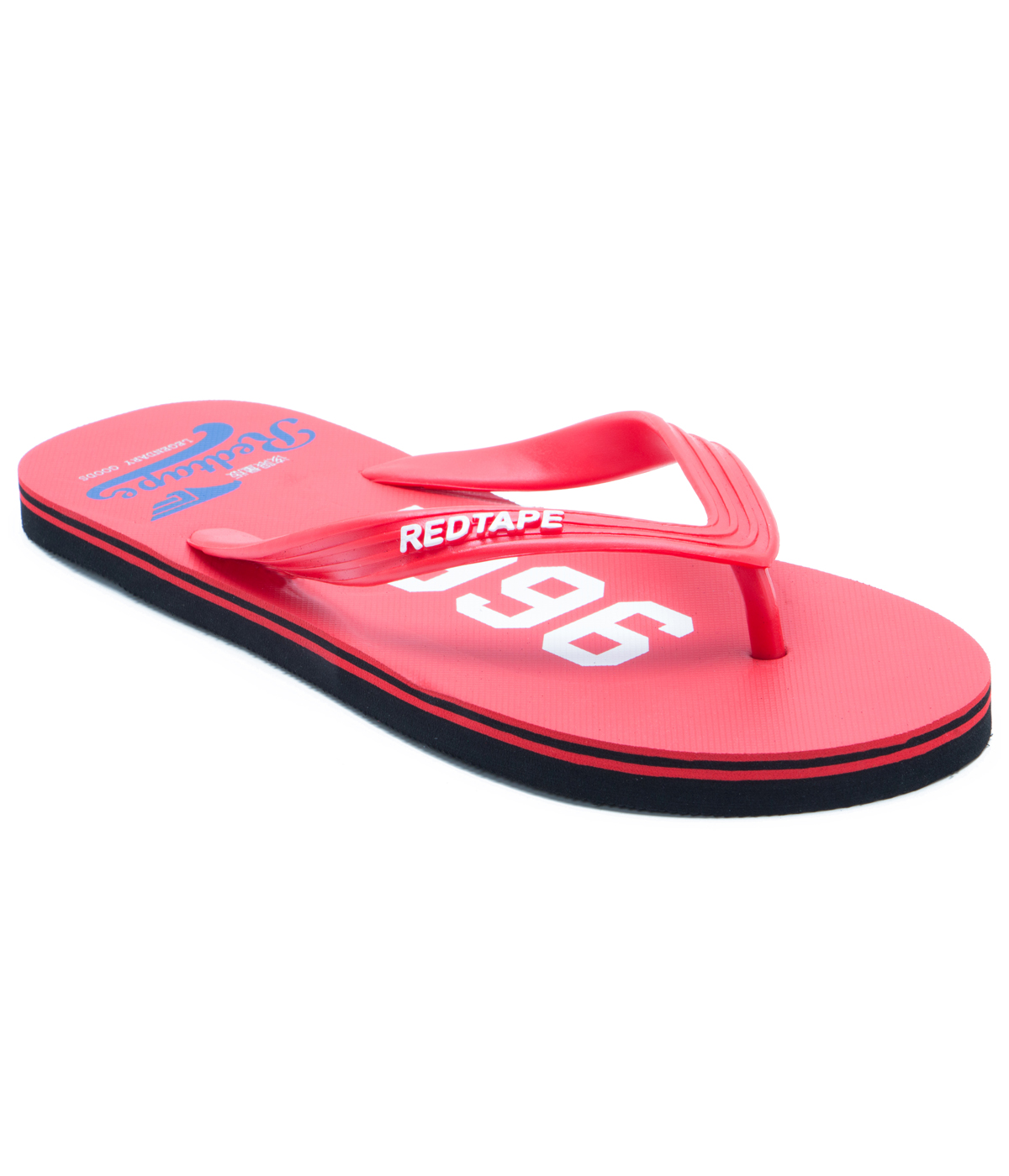 red tape flip flops white