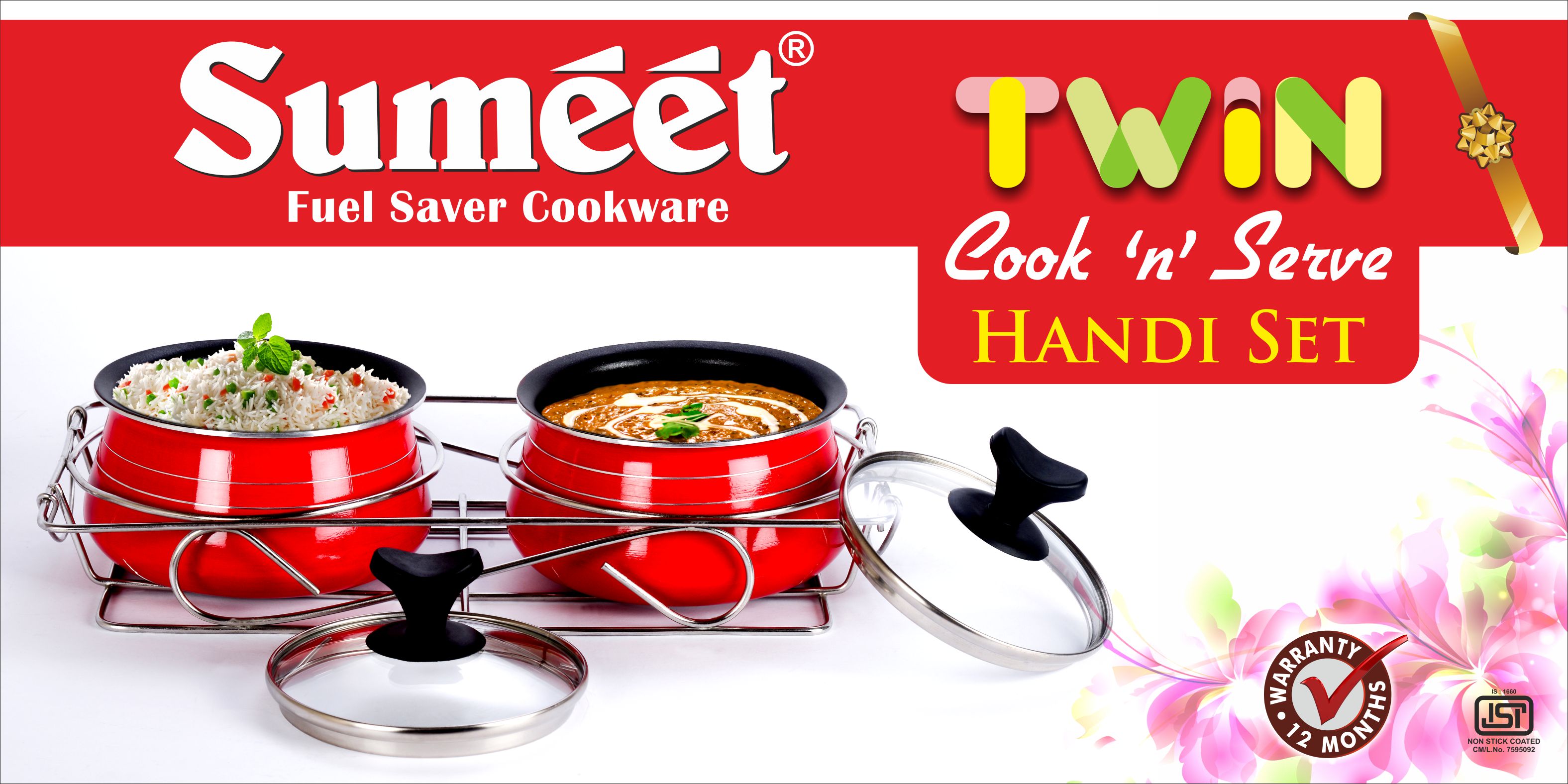Buy Sumeet Nonstick TWIN Cook and Serve Handi Set With Stainless Steel