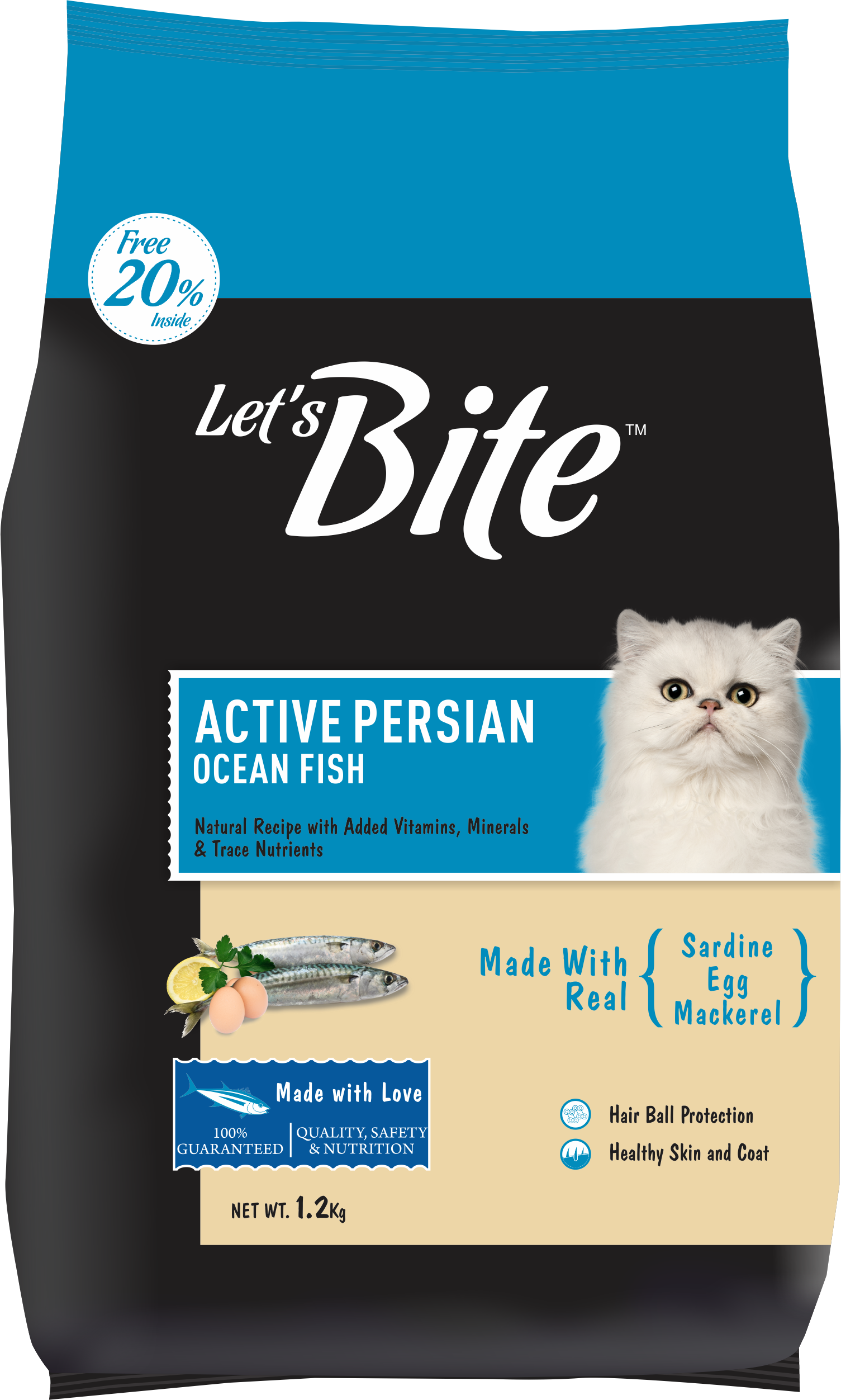 Buy Let's Bite Active Persian Adult Cat Food 1.2kg (20% Extra Free ...