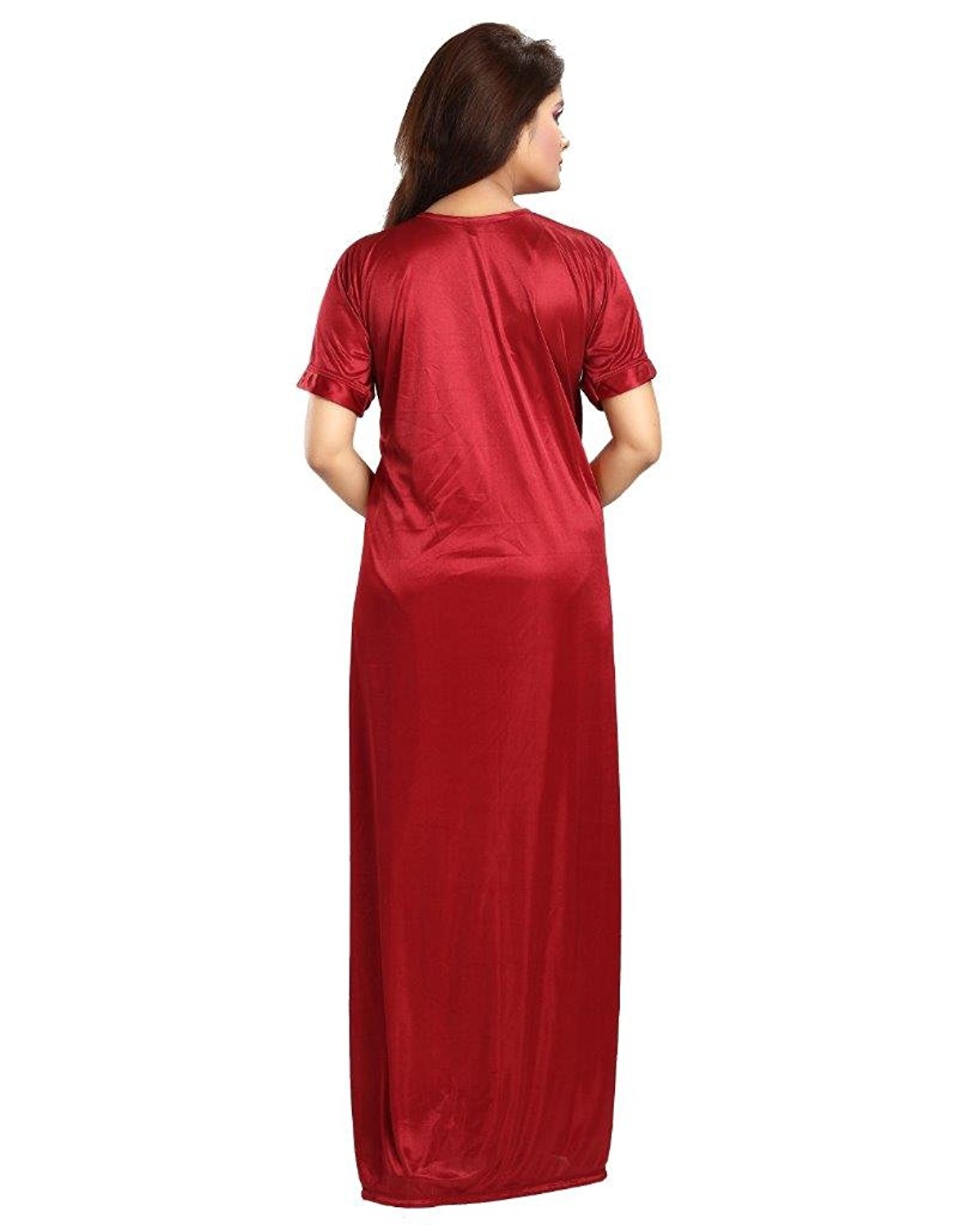 Buy Diljeet Women's Satin Plain Nighty - 2 Pc- Nighty with Robe (Maroon ...
