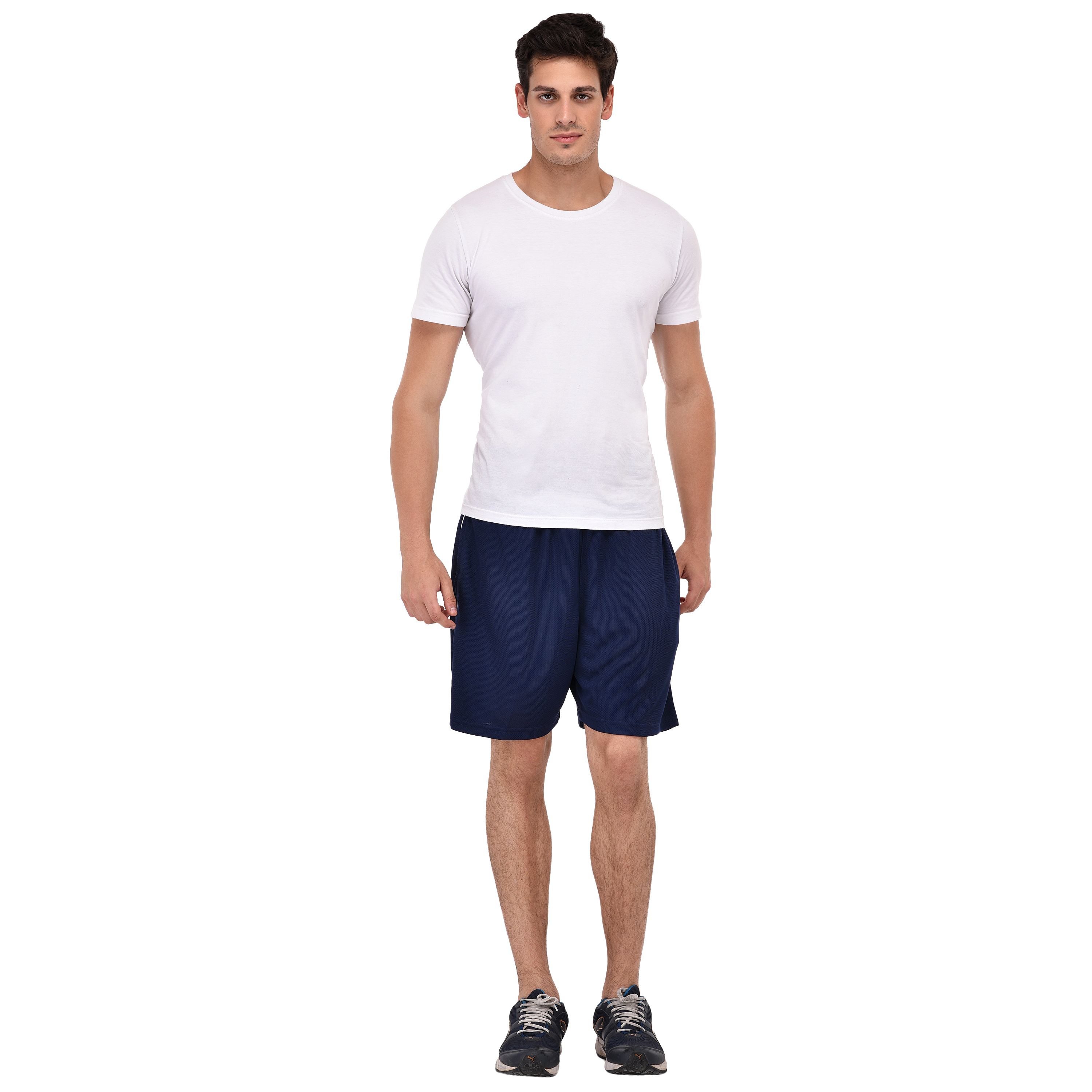 outfits with navy blue shorts