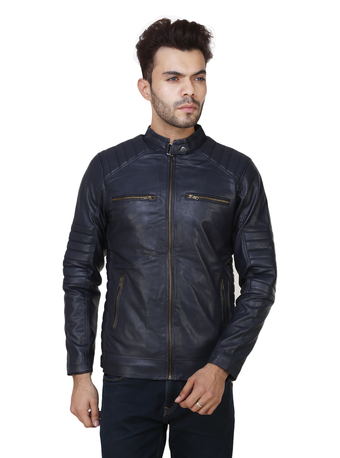 Buy Pu Leather Plain Biker Casual Jacket For Boys Men Online @ ₹2289 ...