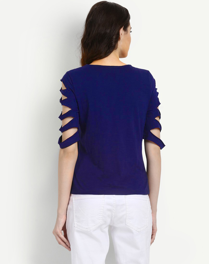 Buy Aashish Fabrics - Blue Cut Out Sleeves Top Online @ ₹699 from ShopClues