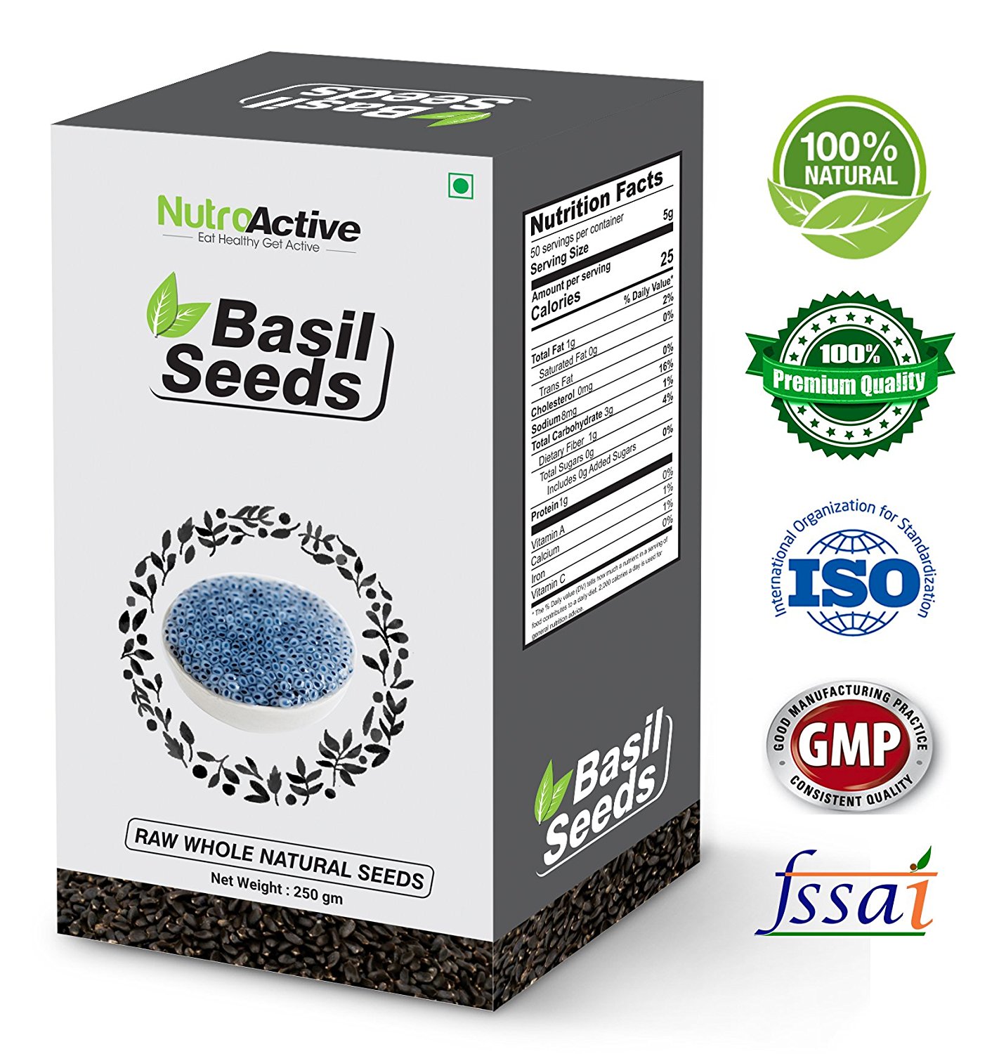 Buy NutroActive Basil Seeds, Tukmariya/ Sabja Seeds 250gm Online ₹378