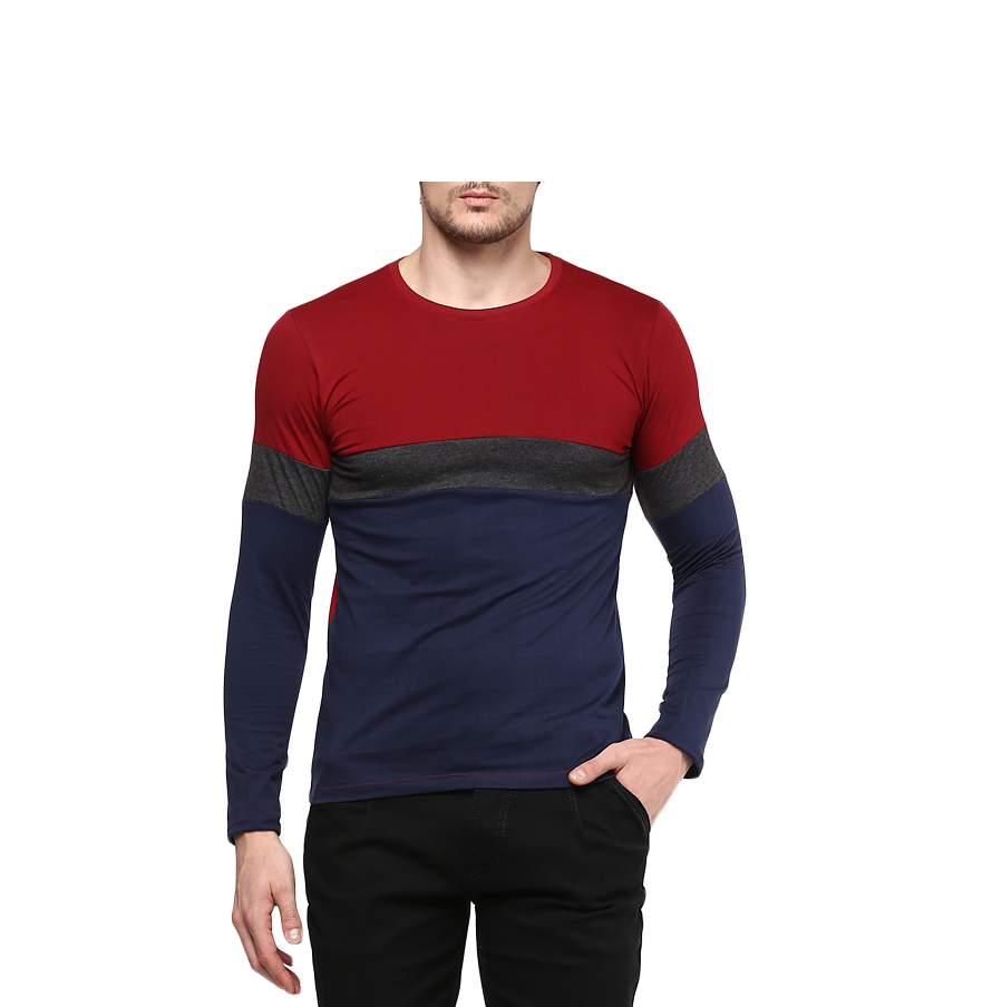 Urbano Fashion Men's Red Blue Round Neck Full Sleeve Plain Cotton T Shirt