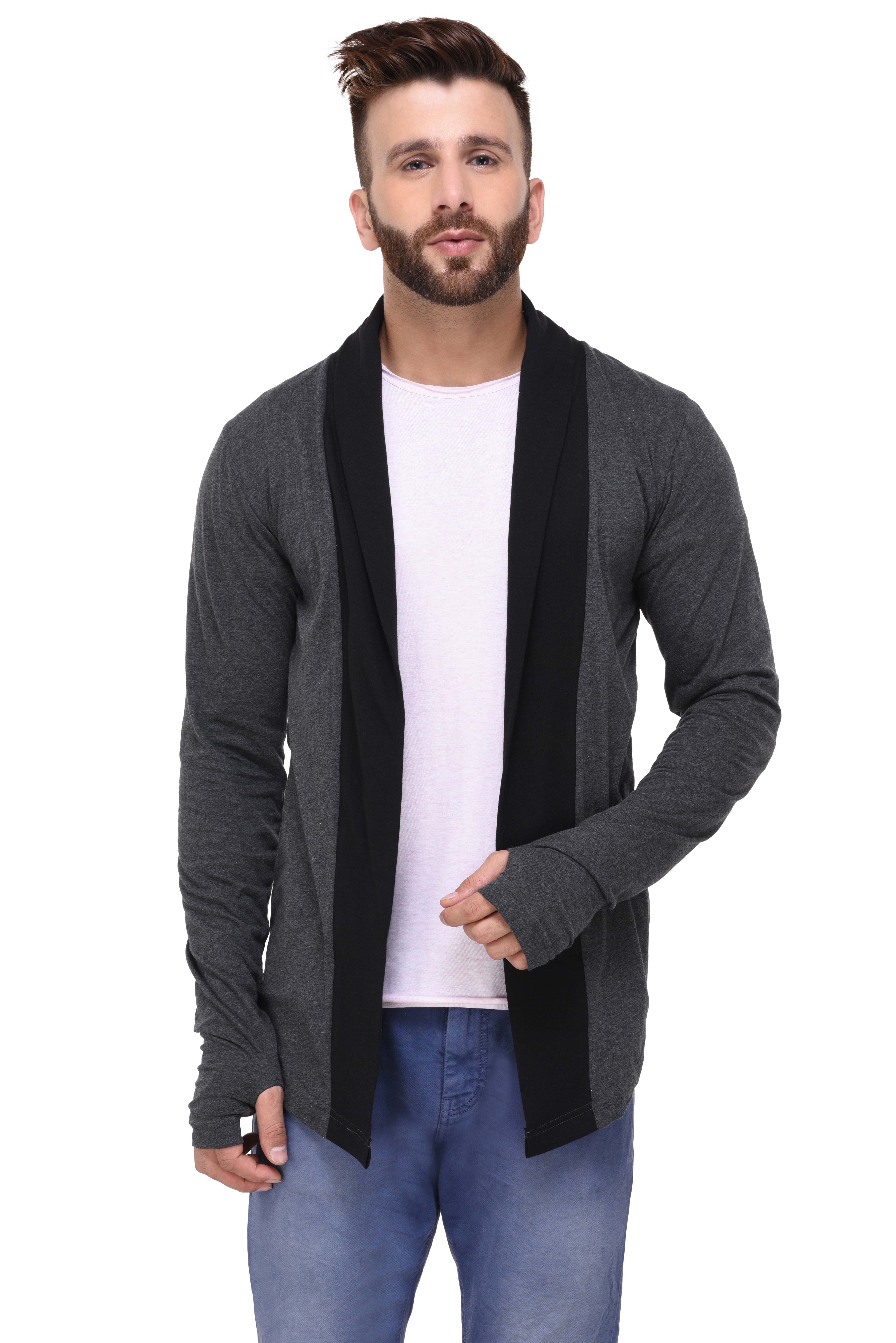 Buy Rigo Charcoal With Thumbhole open Long Cardigan full Sleeve Shrug ...