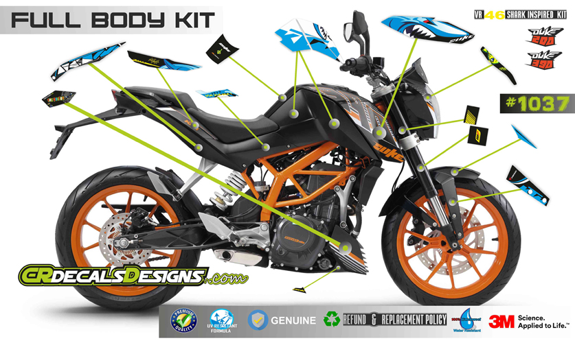 Buy Cr Decals Ktm Duke Vr46 Shark Edition Sticker Kit Duke 200390 Online ₹2779 From Shopclues 6727