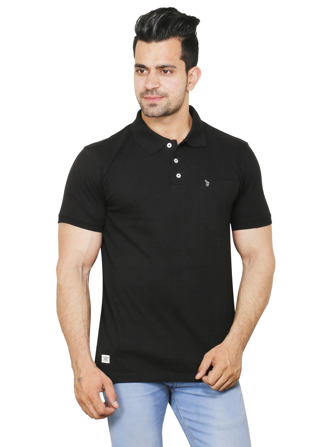 Buy Flicker Hoods Men's Black Plain Regular Collar Tshirt Online @ ₹499 ...