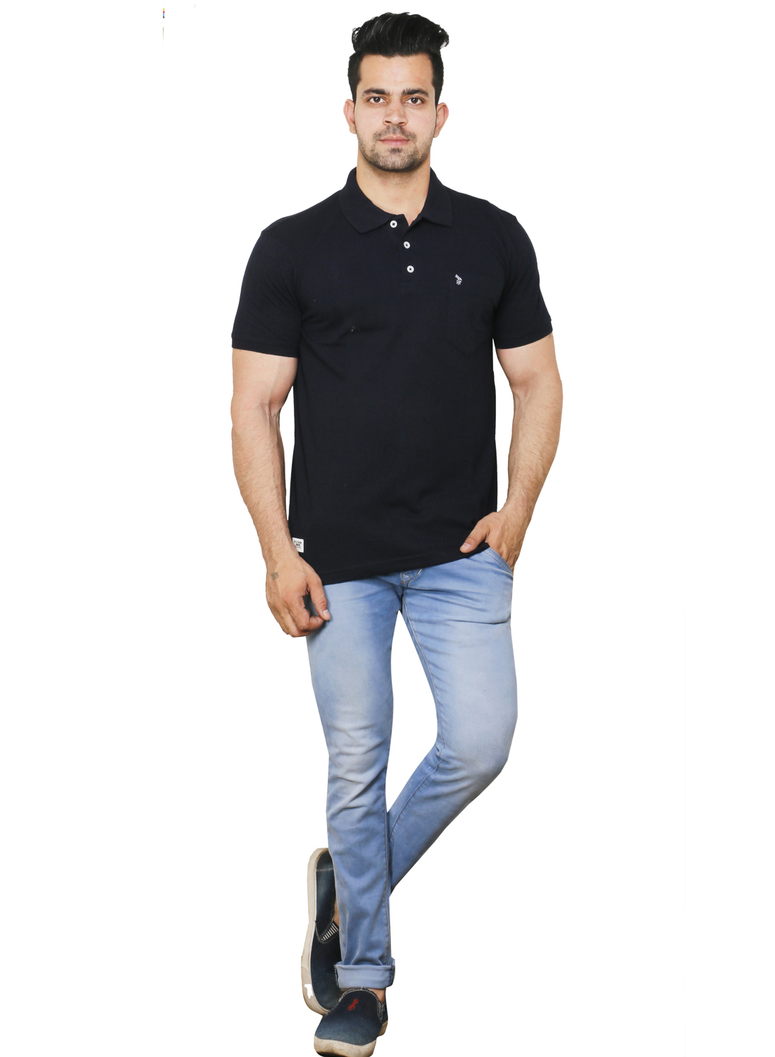 Buy Flicker Hoods Men's Navy Plain Regular Collar Tshirt Online @ ₹499 ...
