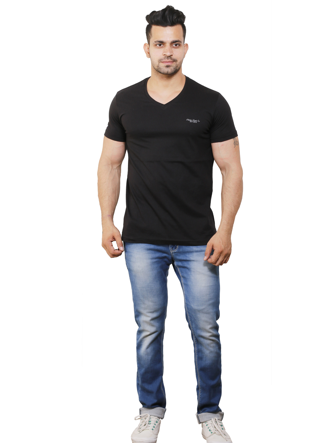 Buy Flicker Hoods Men's Black Plain V-Neck Tshirt Online @ ₹399 from ...