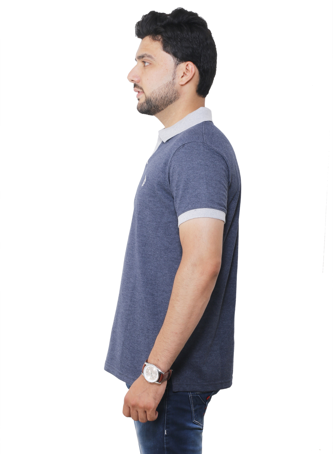 Buy Flicker Hoods Men's Navy Plain Regular Collar Tshirt Online @ ₹399 ...