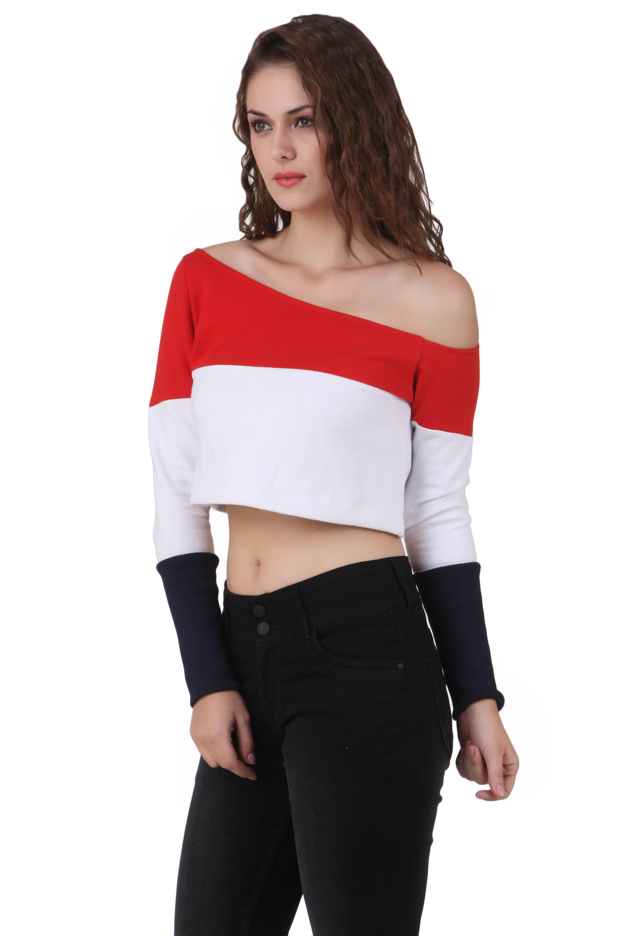 Buy Texco Red Block Print One Shoulder Crop Tops For Women Online ...