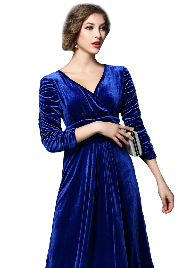 Buy Aashish Fabrics - Royal Blue Puff Sleeves Velvet Maxi Women Dress ...