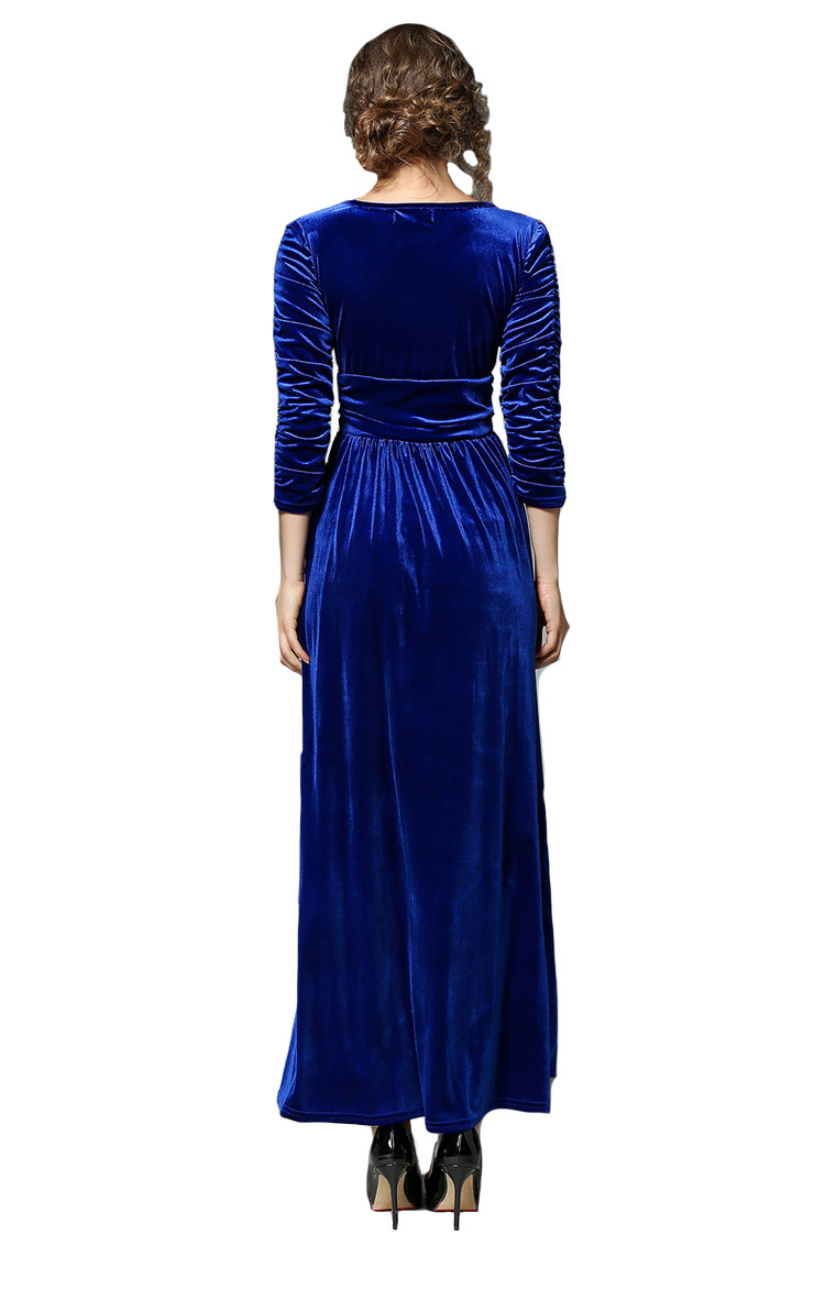 Buy Aashish Fabrics - Royal Blue Puff Sleeves Velvet Maxi Women Dress