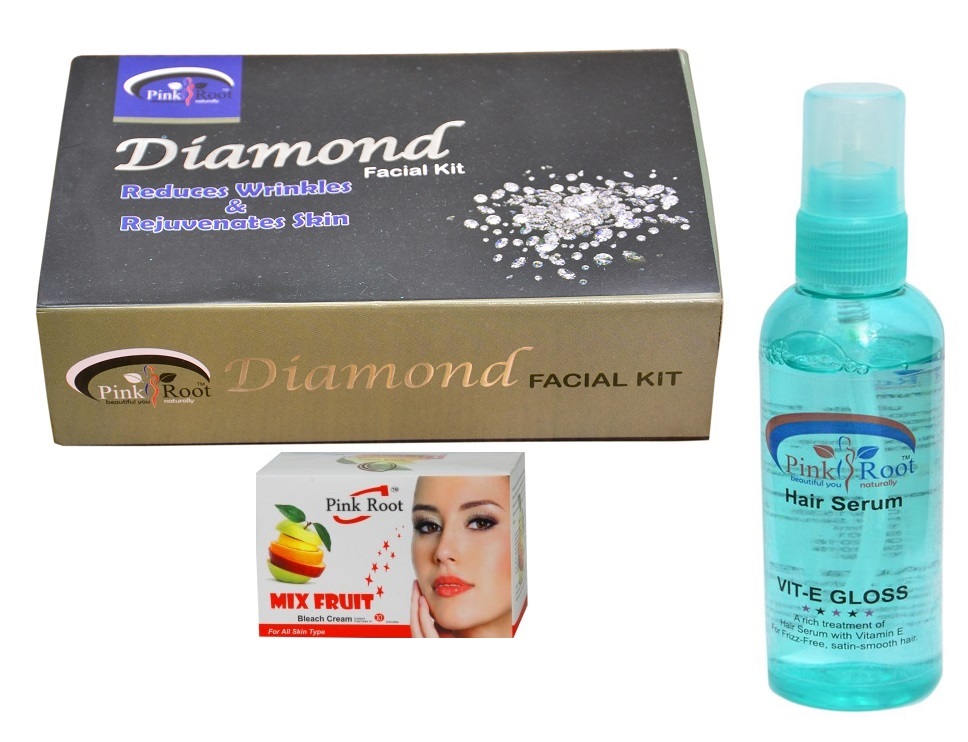 Buy Pink Root Diamond Facial Kit Mix Fruit Bleach Cream Hair Serum