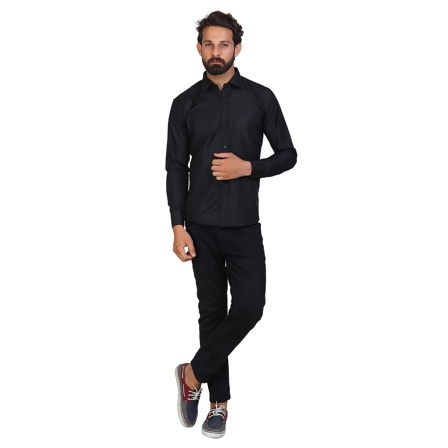 Akaas Men's Black Solid Button down Slim Fit Formal Shirt