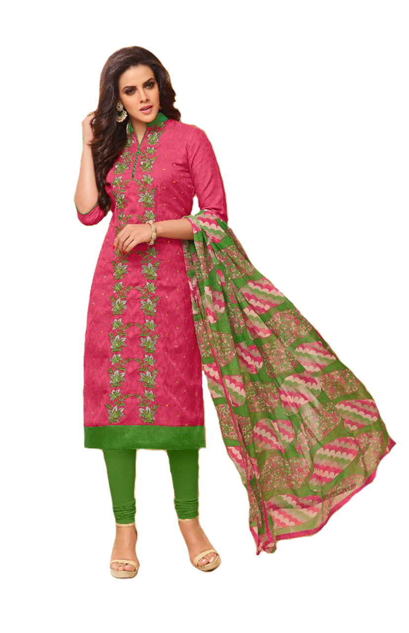 Buy Designer Heavy Work Red Cotton Jacquard Salwar Kameez Suit