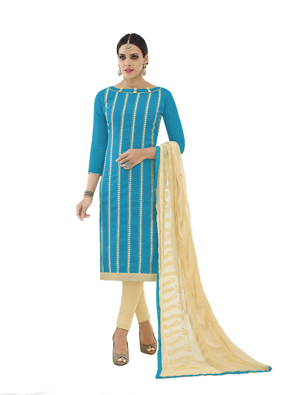 Buy Designer Embroidered Cotton Jacquard Unstitched Dress Material For