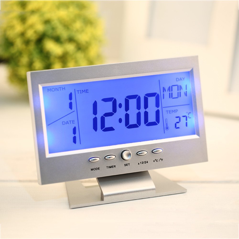 Buy Voice Control Backlight LCD Alarm Clock Weather Sound Sensor Table