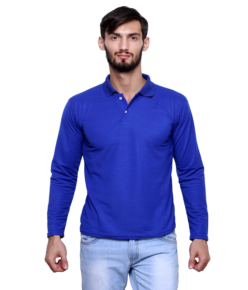 Buy Blue Full Sleeve Collar T-Shirt For Men Online @ ₹399 from ShopClues