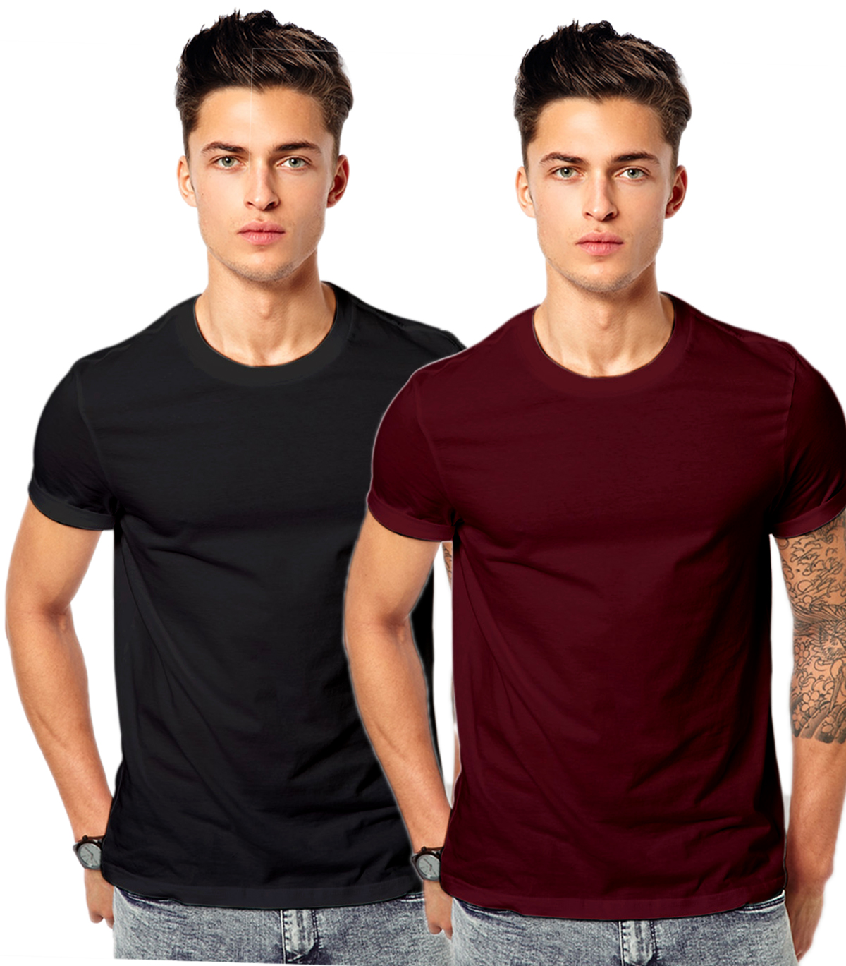 Buy Plain Round Neck 180 GSM casual Pack Of 2 Combo Cotton T-shirt ...