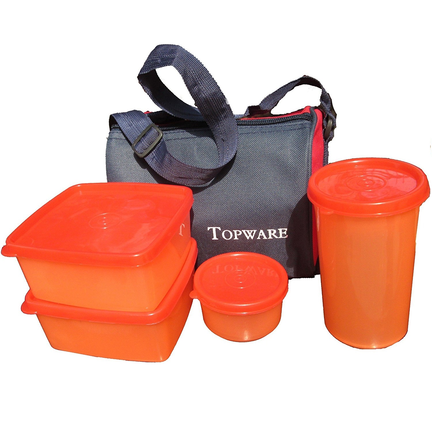 Topware Plastic Orange Lunch Box With Insulated Bag 4 Pcs Set of 1