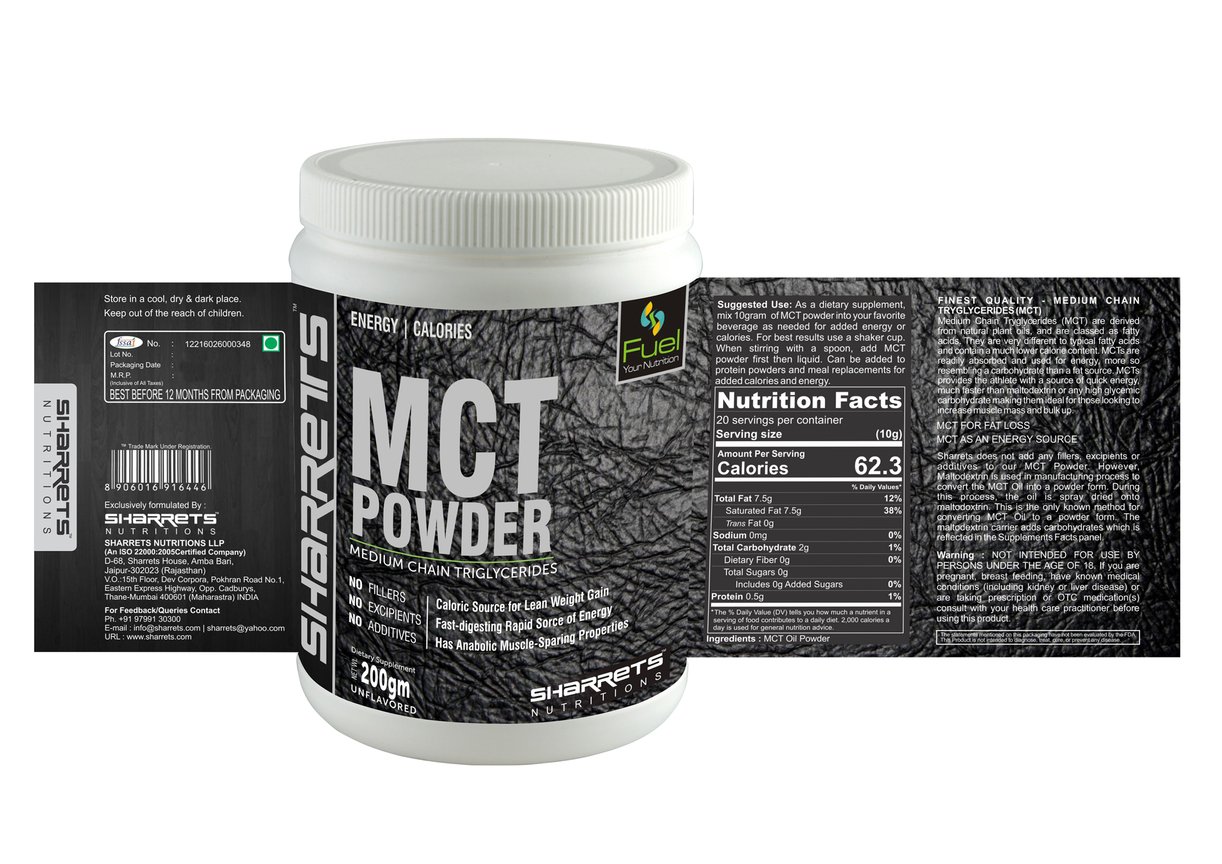 Buy SHARRETS MCT POWDER 200g.( CAPRYLICCAPRIC TRIGLYCERIDES ) Online 