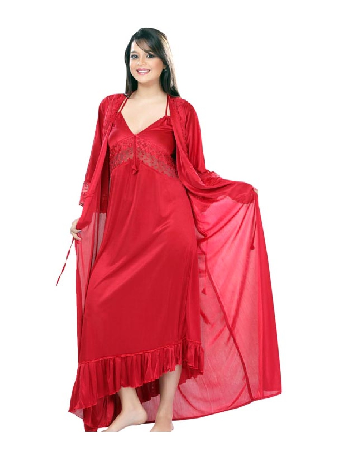 Buy Boosah Red Satin Nighty and Robe Set Online @ ₹649 from ShopClues