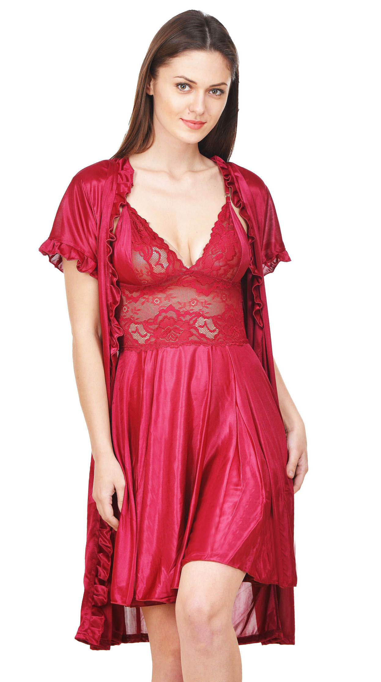 Buy Boosah Red Satin 1 Nighty And 1 Robe Set Online ₹649 From Shopclues
