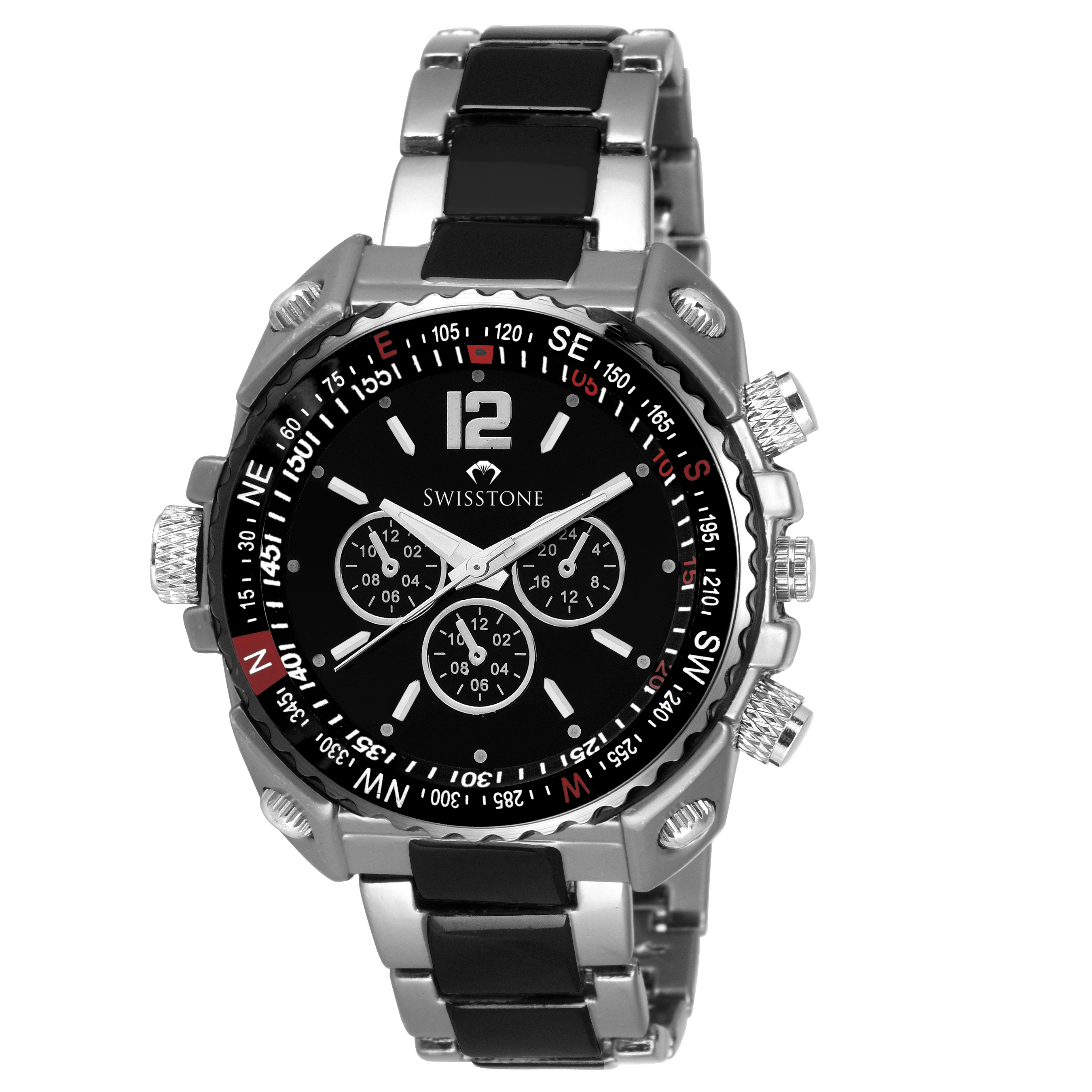 Buy Swisstone GR080 Black Dial Stainless Steel Chain analog wrist watch ...