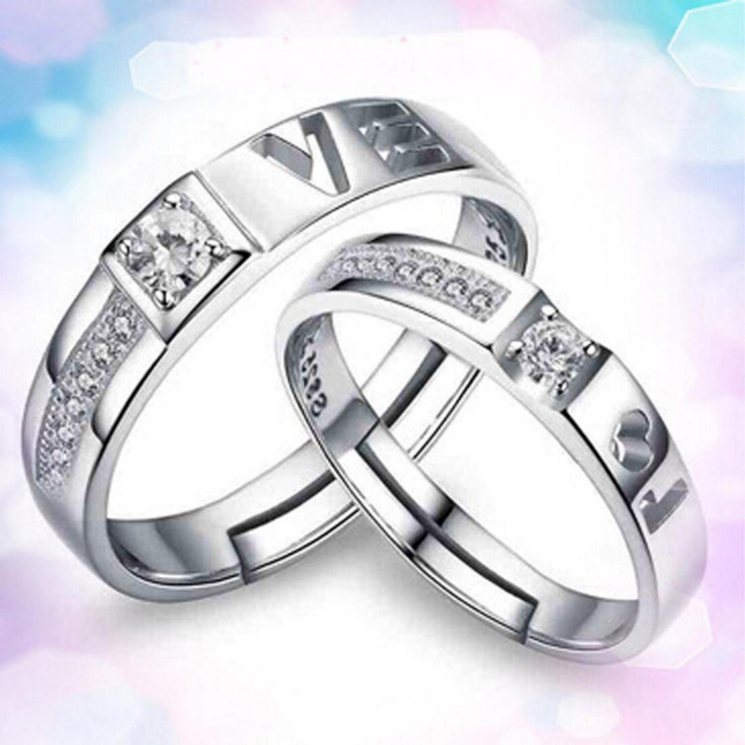 Buy Glamourous Sterling Silver Solitaire Adjustable Couple Rings By ...
