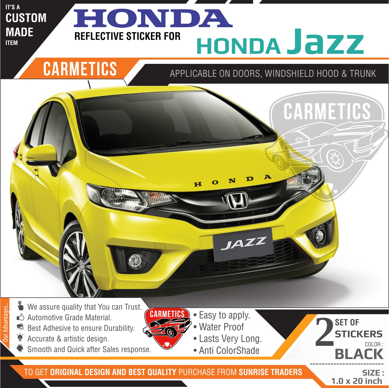 Buy Honda Stickers for Honda Jazz - BLACK 2Pcs - CarMetics Online ...