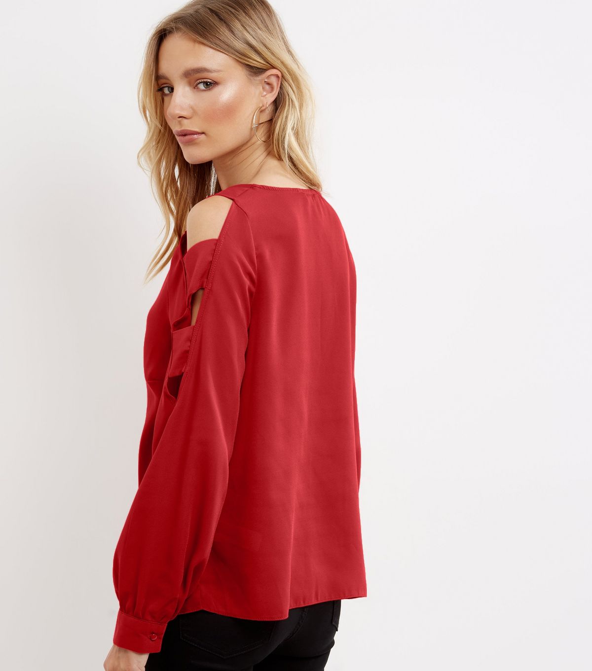 Buy Women's Red Cold Shoulder Polyester Crepe Top Online @ ₹799 from ...