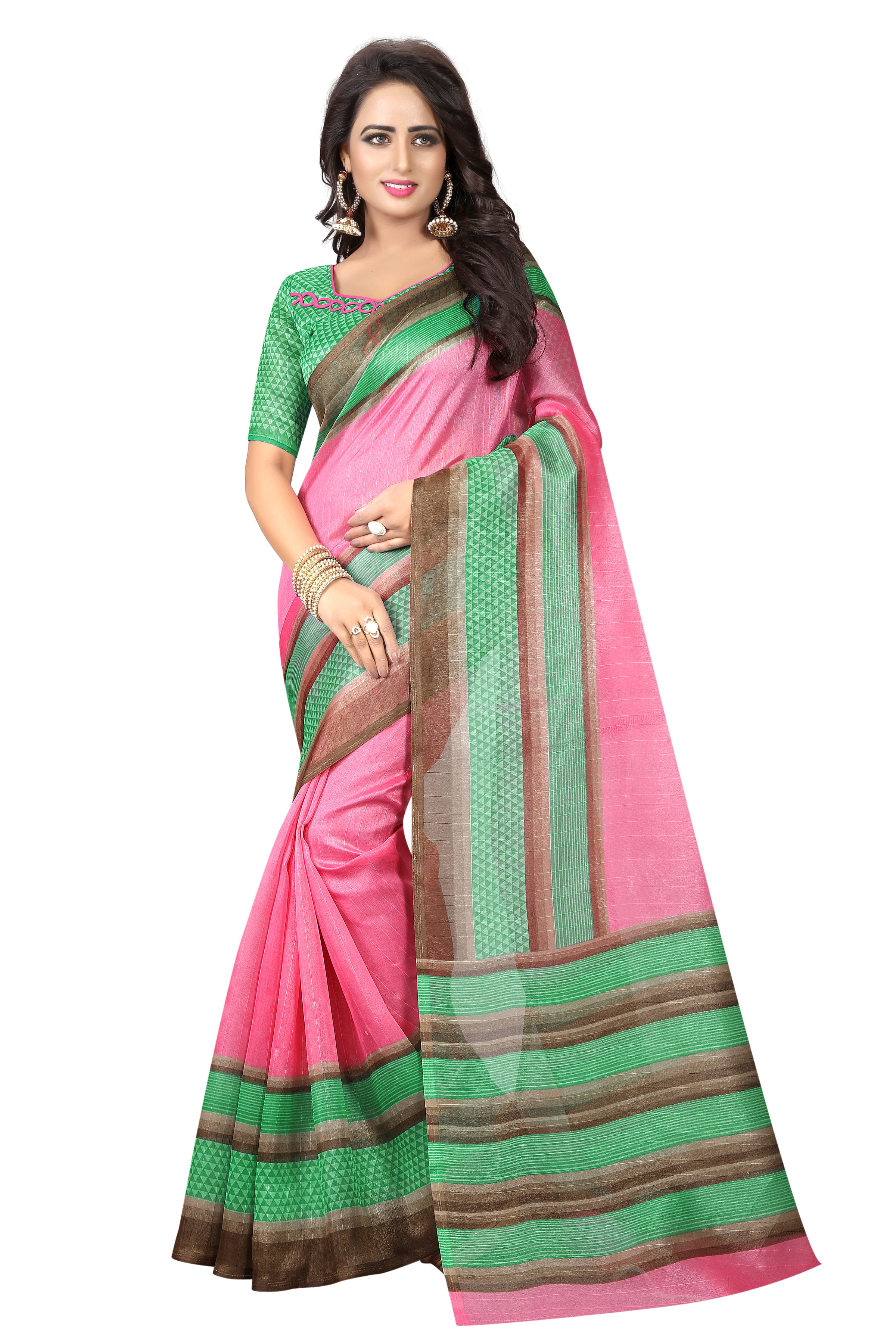 Buy Shree Rajlaxmi Sarees Multicolor Bhagalpuri Cotton Silk Printed Saree With Blouse Online