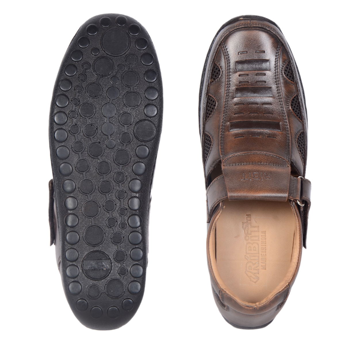 Buy Ribit Men's Genuine Leather R-Class Stitch Down Tan Sandal Online ...