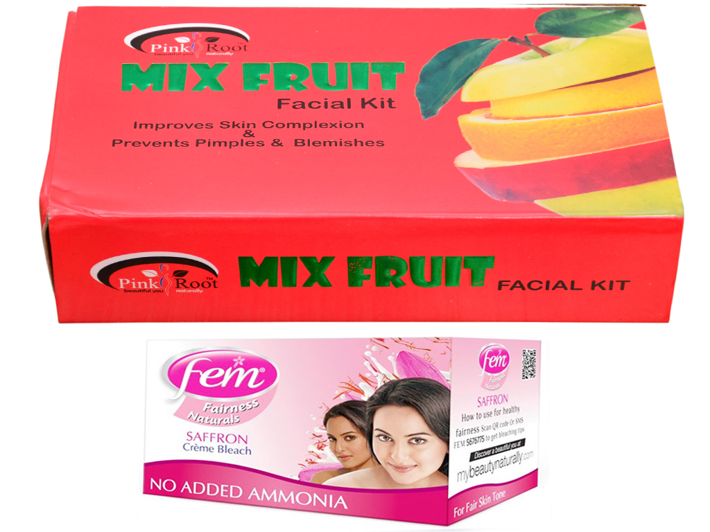 Buy Fem Saffron Bleach and Pink Root Mix Fruit Facial Kit 83gm Pack of