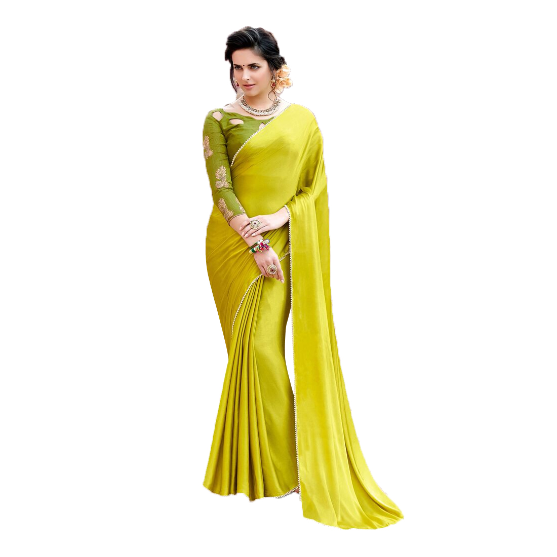 Women's Satin Silk Dark Green Woven Design Designer Saree With Blouse Piece