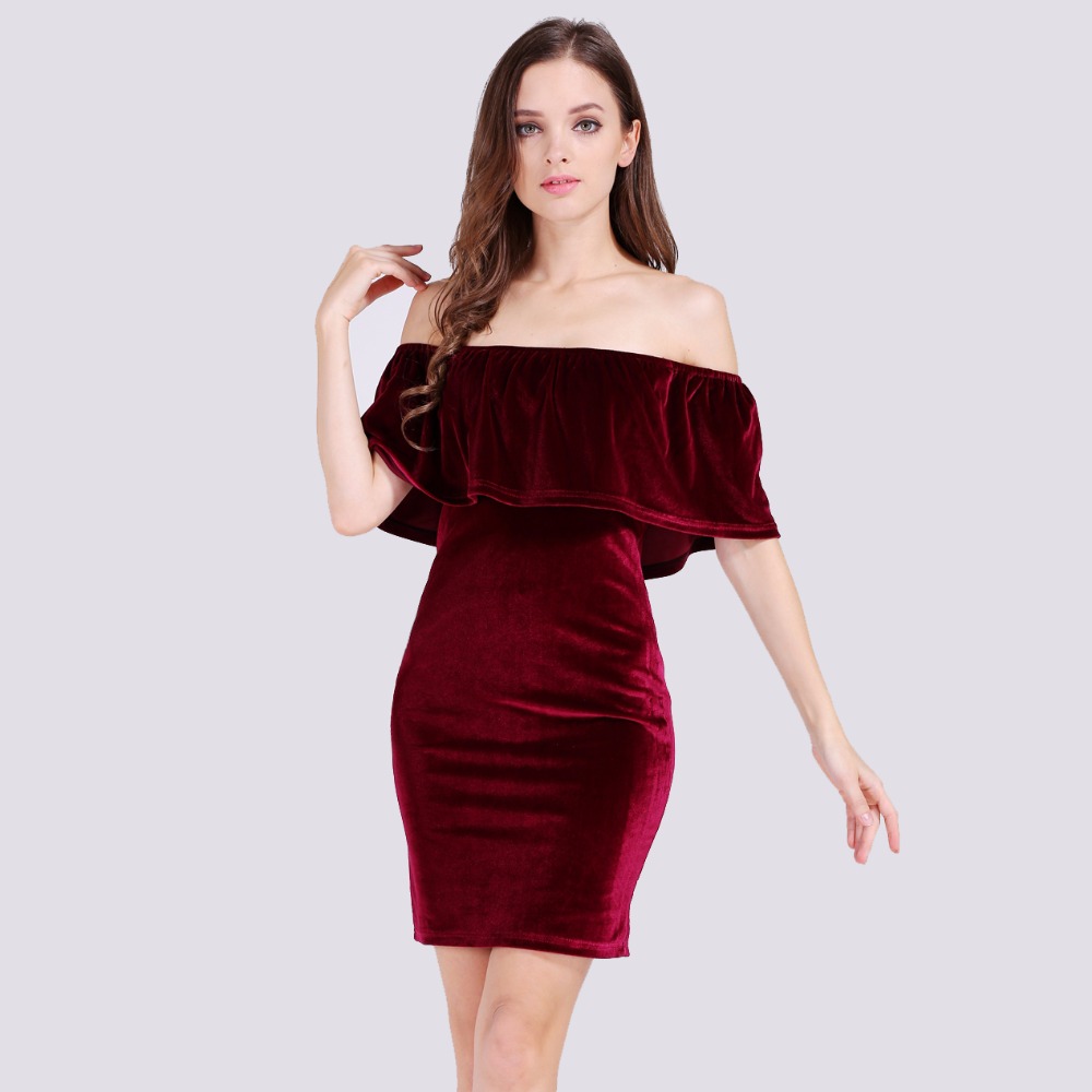 Buy Aashish Garments - Red Off Shoulder Ruffle Velvet Women's Dress ...