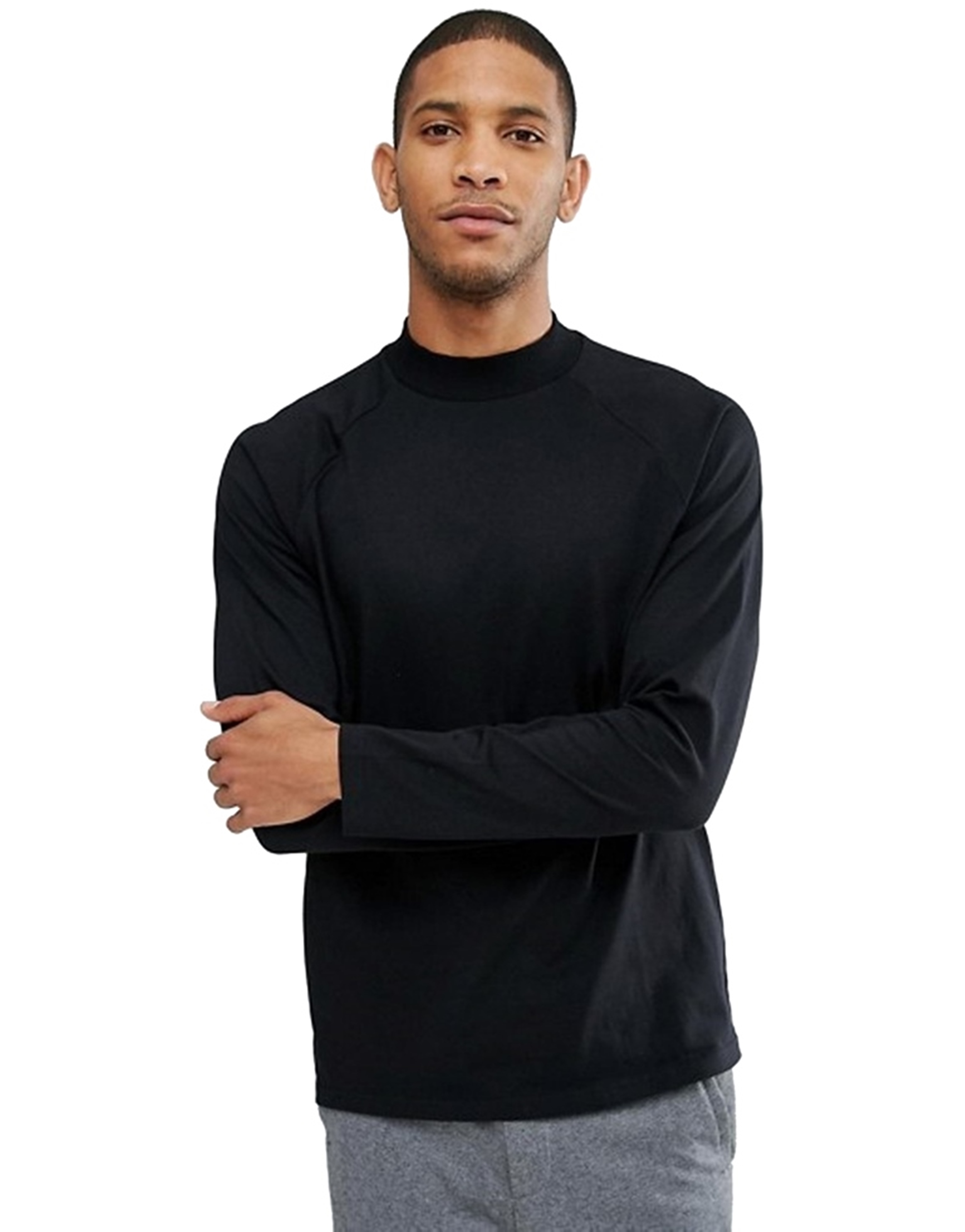 Buy PAUSE Black Solid Cotton Mock Neck Slim Fit Long