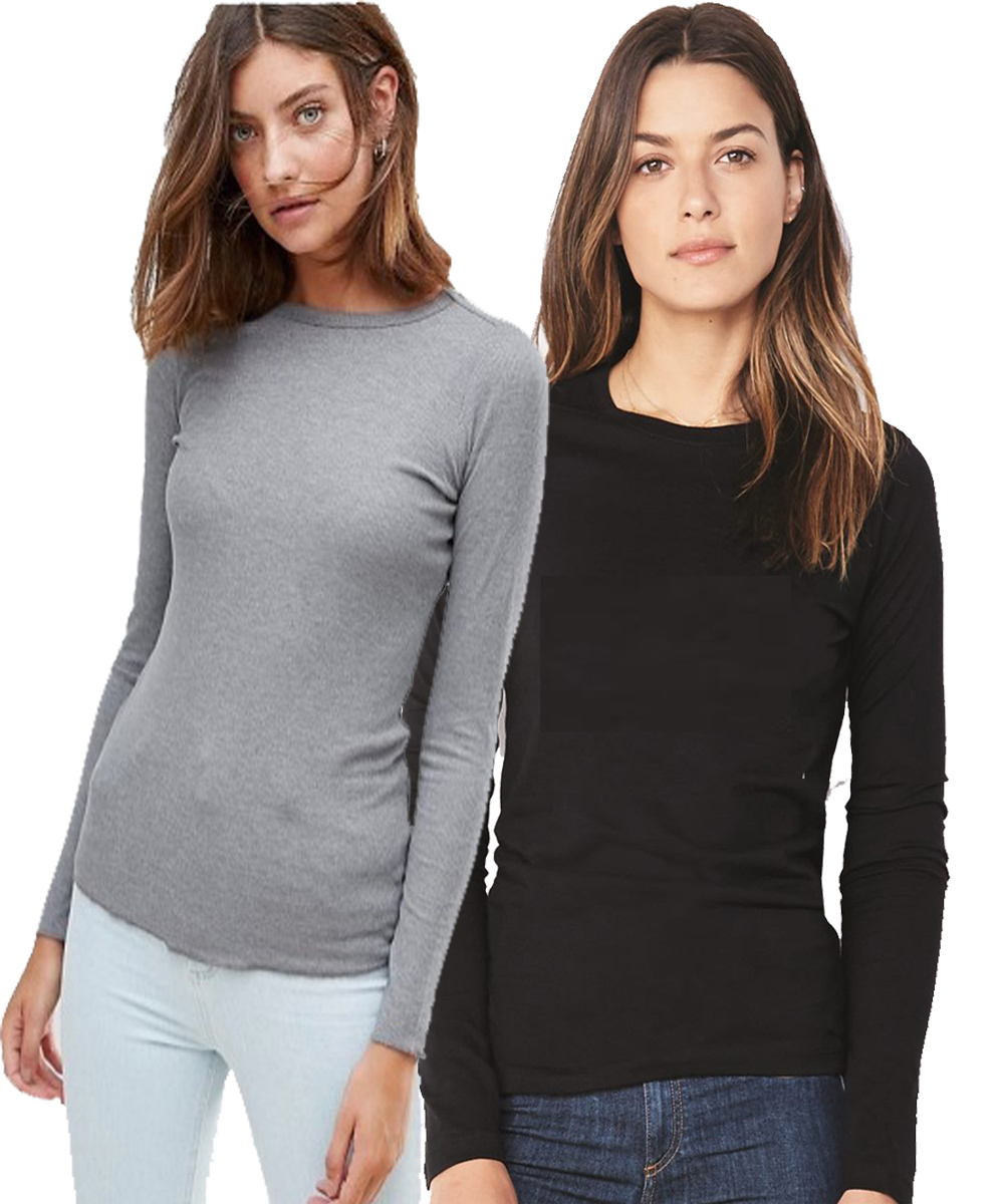 Buy Black and grey full sleeved t shirts pack of 2 for women Online ...