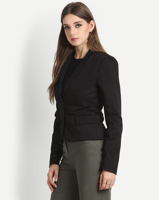 Buy Women's Polyester Casual Black Blazer Online @ ₹599 from ShopClues