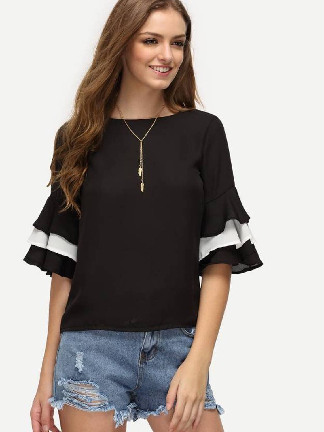 Buy Rosella Black and white Bell Sleeve Western Top Online @ ₹999 from ...