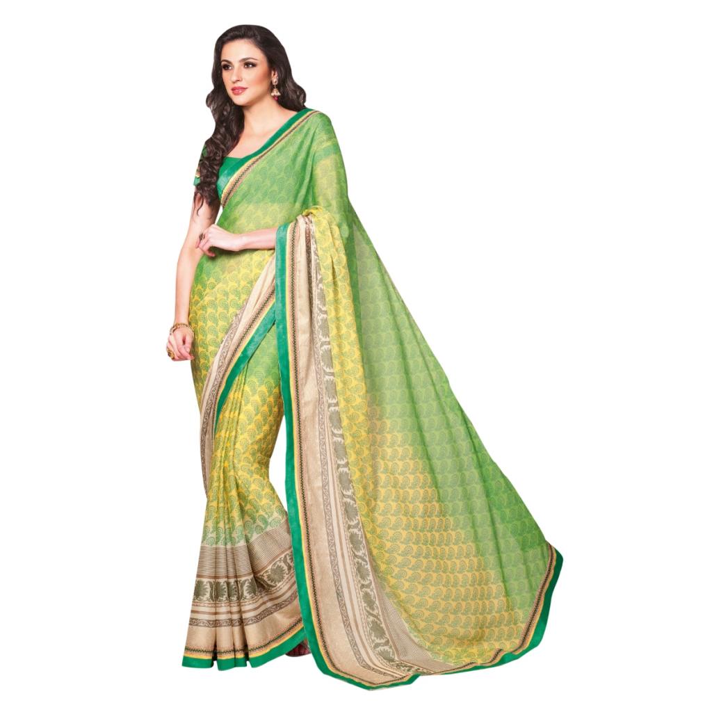 Triveni Amazing Yellow Border Work Brasso Saree At Best Prices