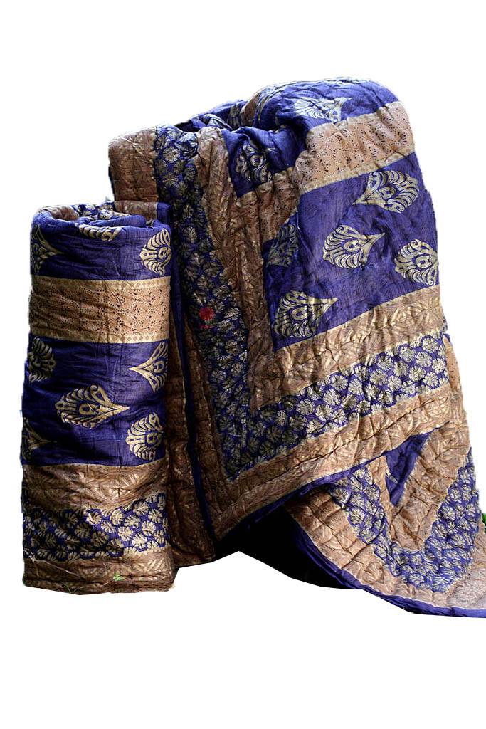 Shop Jaipuri Traditional Ethnic Double Cotton Quilt In Purple & Golden